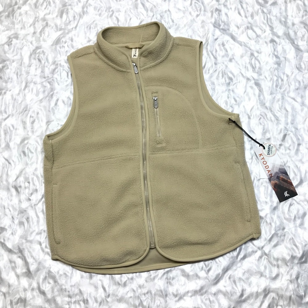 Kyodan Vest Womens Size M Beige Oyster Sherpa Mockneck Zip Cozy Cabincore NEW